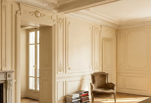 interior with classic molding on walls in pastel shades