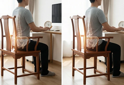 Comparison of sitting at a computer on a wooden chair: biomechanics of sitting and load on the spine for 8 hours a day