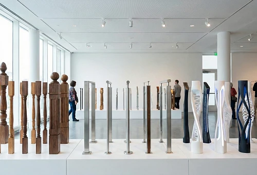Exhibition of Classic Wooden Balusters in a Modern Exhibition Space