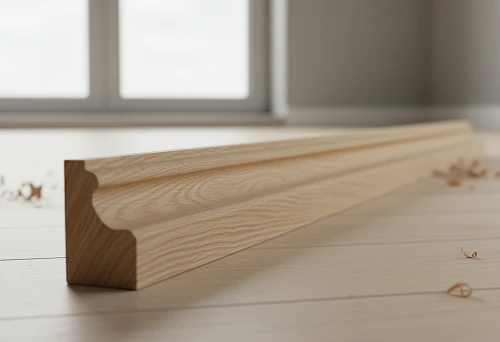 Baseboard from solid wood for floor, close-up