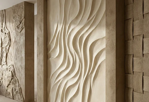 Decorative relief panels with smooth geometry in a modern interior