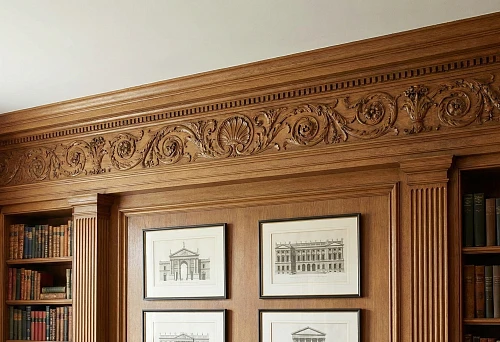 Carved wooden interior border above wall panels