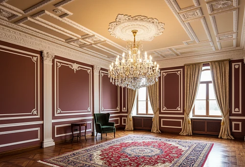 Interior with ceiling molding and corner elements, creating a complete and elegant room appearance