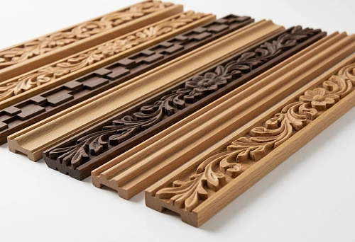 Solid wood profiles with decorative carving and smooth finish