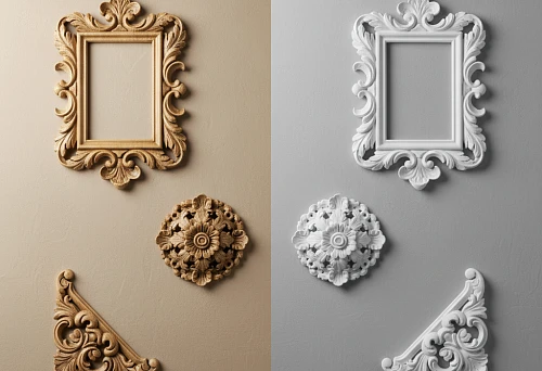 Decorative Appliqu&eacute;s with Carved Patterns and Floral Ornaments