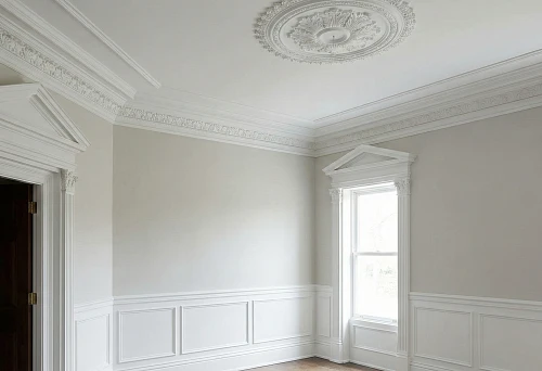 walls with relief polyurethane overlays and decorative cornice
