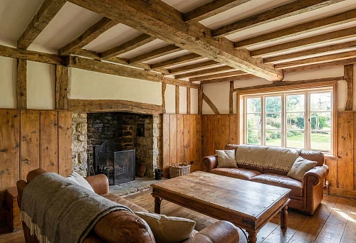 Country House Interior with Wooden Wall Panels