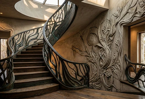 Staircase as an Art Object 2026 with organic balusters and wall molding