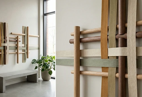 Modern wall decor: interior tapes and round wooden molding, the rhythm of lines and textures