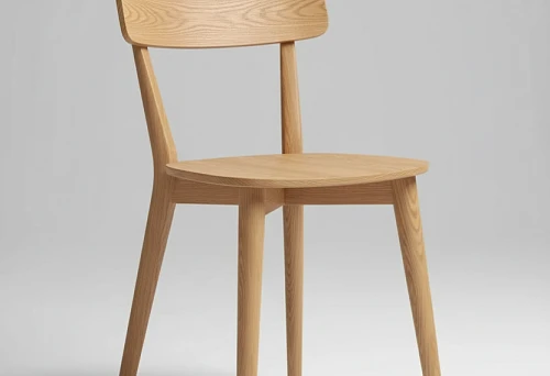 Wooden chair with straight legs made of light solid wood, demonstration of furniture leg construction and shape