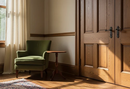Interior with wooden baseboard and doors: an example of successful combination of materials and shades