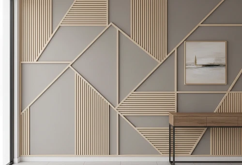 Modern Wall Panel with 3D Relief from Battens, Layouts, and Profiles, Forming a Geometric Pattern Without Using Molding.