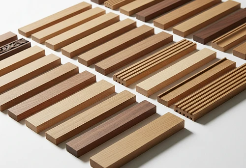 Set of Wooden Profiles in Different Colors and Shapes on a White Background