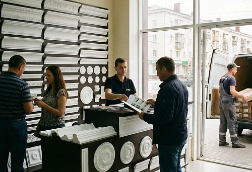 Polyurethane stucco in Belgorod: stands with cornices, moldings and rosettes in the store, order placement