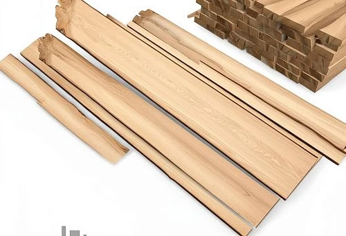Packs and individually laid wooden beams with natural wood grain pattern