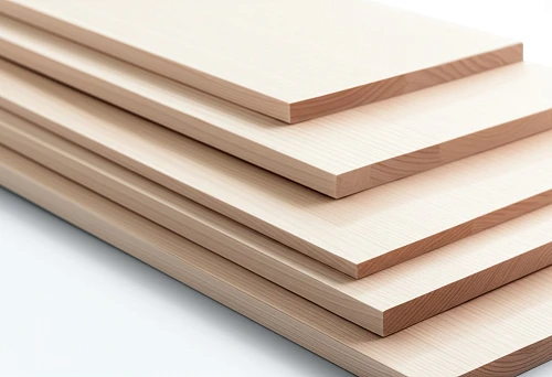 Stack of light-colored thin wooden strips of various sizes, highlighting the texture and shades of natural wood