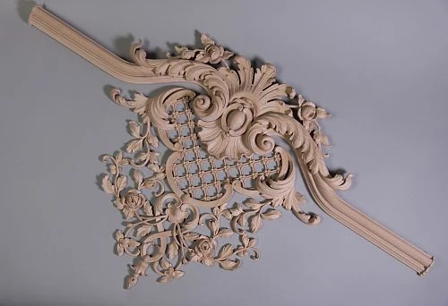 Decorative wooden inlay with floral and botanical pattern