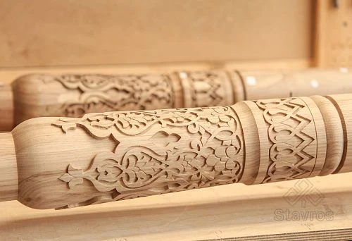 Carved decorative column element from solid wood by STAVROS with handcrafted ornament