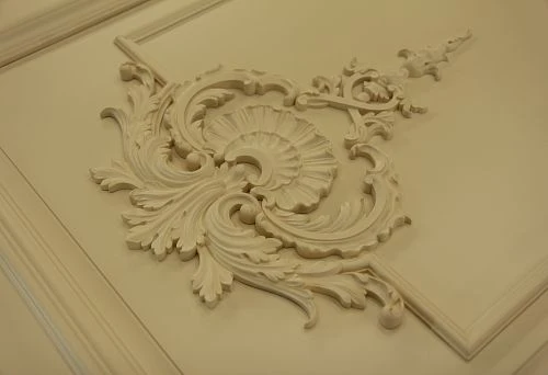 Interior with decorative stucco, elegantly arranged with compositions