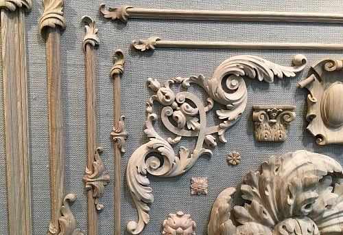 Carved decorative wooden elements for classic and modern interiors, ornaments