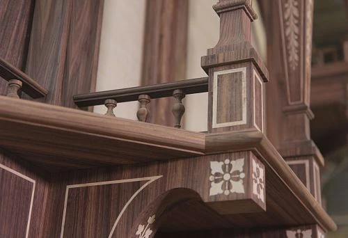 Exclusive 2025 furniture fragment with decorative inlays, carved elements, and refined finish