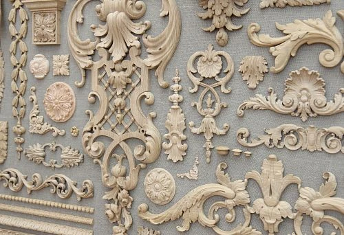 Collection of wooden carving decoration for furniture &mdash; diverse elements, inlays, and ornaments for refined facade design