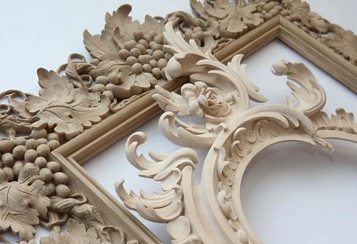 Carved Wooden Frame with Grapevine and Flowers for Photos and Interior