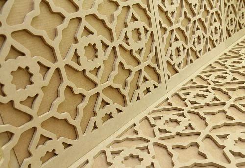 Carved decorative wooden screen with geometric ornament for modern interiors in Saint Petersburg