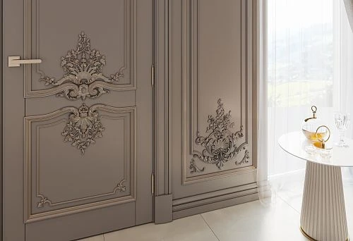 Interior with classic panels and decorative carving in the living room
