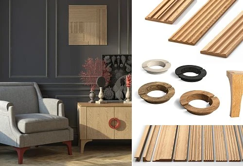 Beautiful wooden skirting board with an elegant pattern, ready for installation.