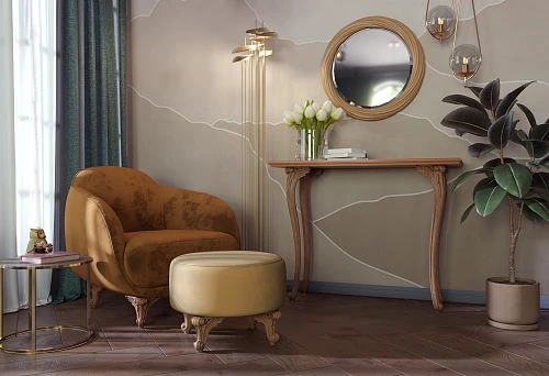 Chair with wooden legs in a modern cozy interior