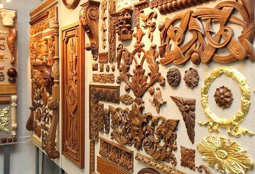 Carved Decorative Elements Panel in a Furniture Workshop