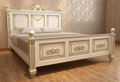Luxurious Bed with Decorative Carving in Baroque Style.
