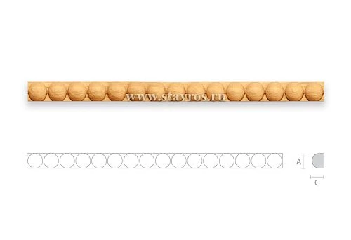 Decorative corner molding made of natural wood with a semicircular pattern