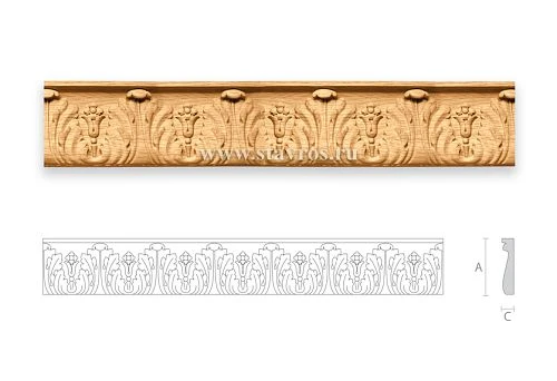 Wooden Facade Trim with Carved Floral Ornament