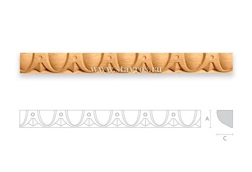 Carved shelf trim from solid wood with geometric ornament