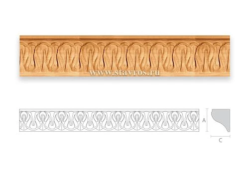 Carved wooden furniture cornice with rhythmic ornamentation