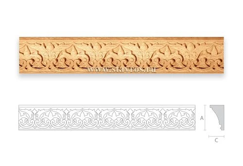Carved wooden strip with traditional ornament for window framing