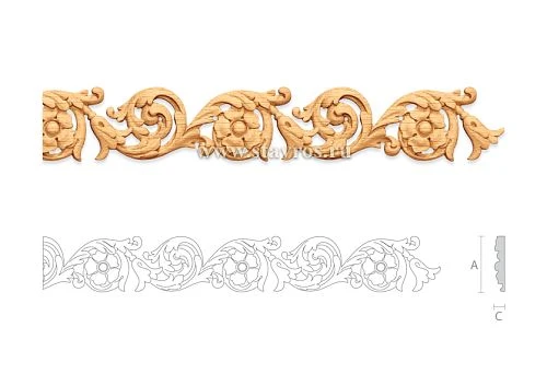 Carved wooden frieze with floral ornament and scrolls &mdash; decorative element for decorating beams and ceilings