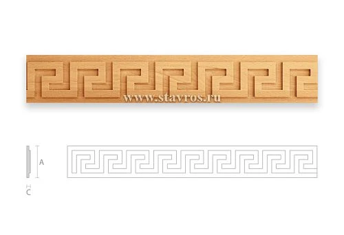 Carved wooden element with 'meander' ornament for decorating an open doorway in classic style