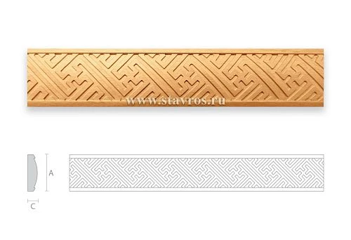 Carved wooden element for framing the opening with traditional style ornament