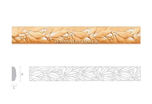 Carved wooden molding with plant ornament and pierced elements
