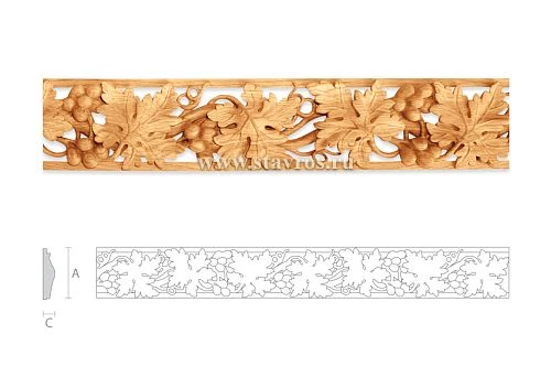 Carved wooden frieze with grapevine and leaves &mdash; decorative element for framing window or door openings from STAVROS