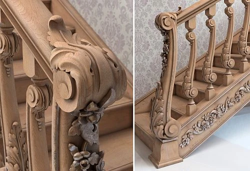 Carved Wooden Balusters with Elegant Floral Ornamental Carving
