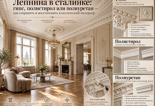 Stucco in a Stalin-era building: gypsum, polystyrene or polyurethane &mdash; how to preserve and restore a classic interior