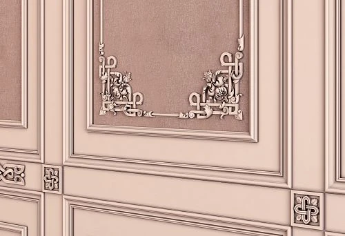 Carved decor in Russian style on interior wall panel