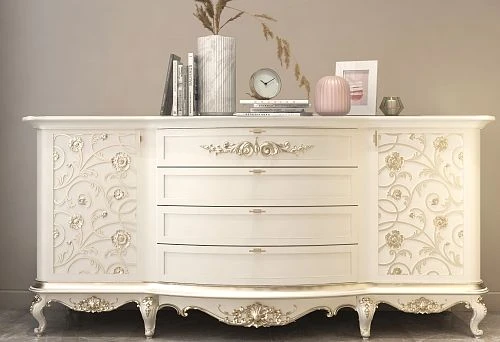 Luxurious commode made of natural wood with exquisite carving