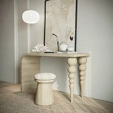 Turned furniture leg MN-126 for wooden table, photo in interior