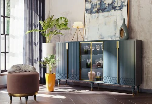 Designer furniture legs with metal and wooden elements.