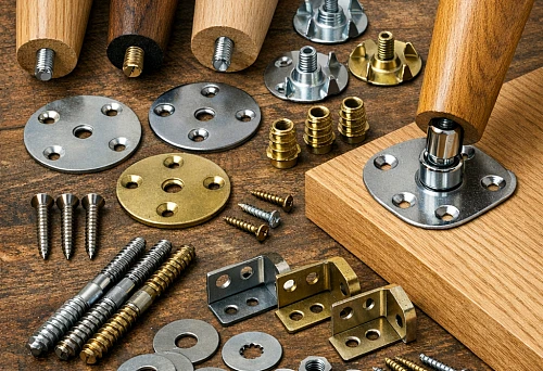 Hardware for wooden furniture legs without play or misalignment
